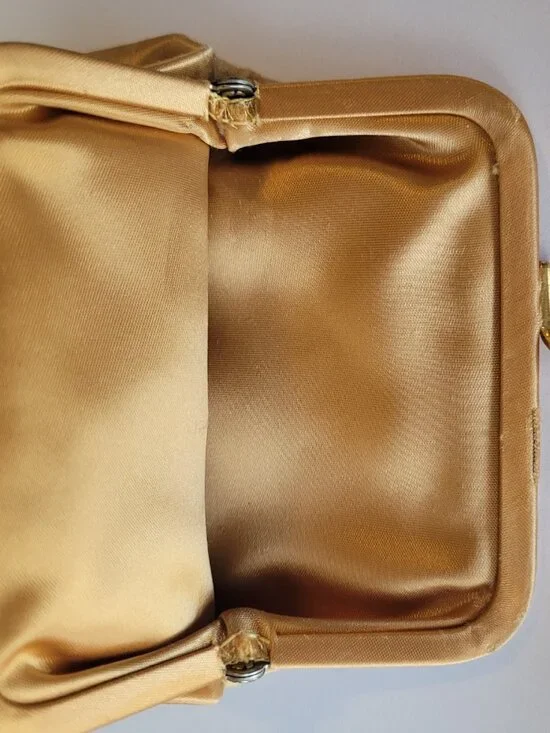 Vintage Satin Coin Purse Gold Color - Picture 7 of 14